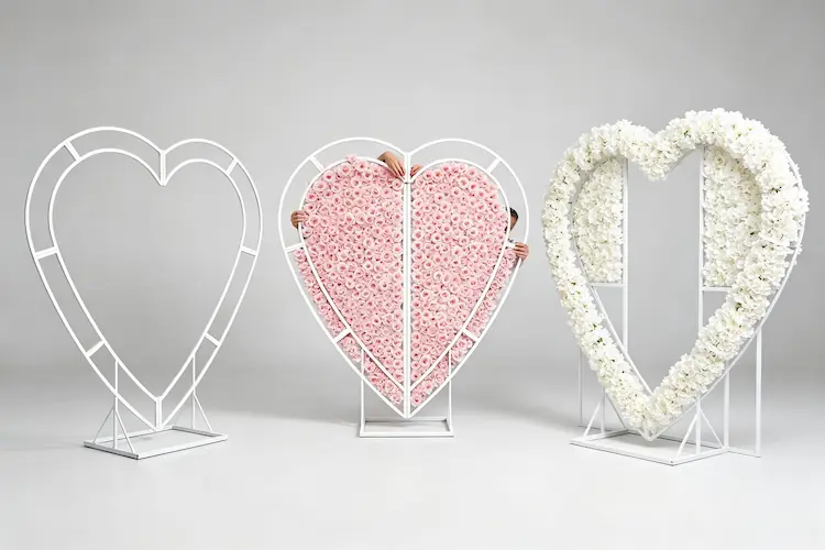 heart shaped metal arch interchangeable flower panels