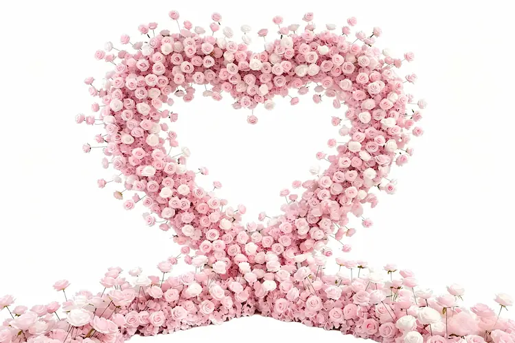 pink white heart flower wall front view 4x4ft