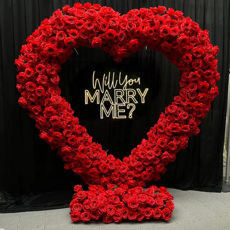 Red Heart Arch Backdrop for Proposal – Will You Marry Me Sign（Complete Romantic Arch + Sign Set）