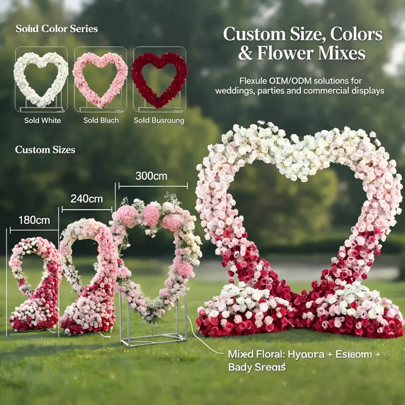 Heart Shaped Artificial Flower Wall – Custom Color & Size Available