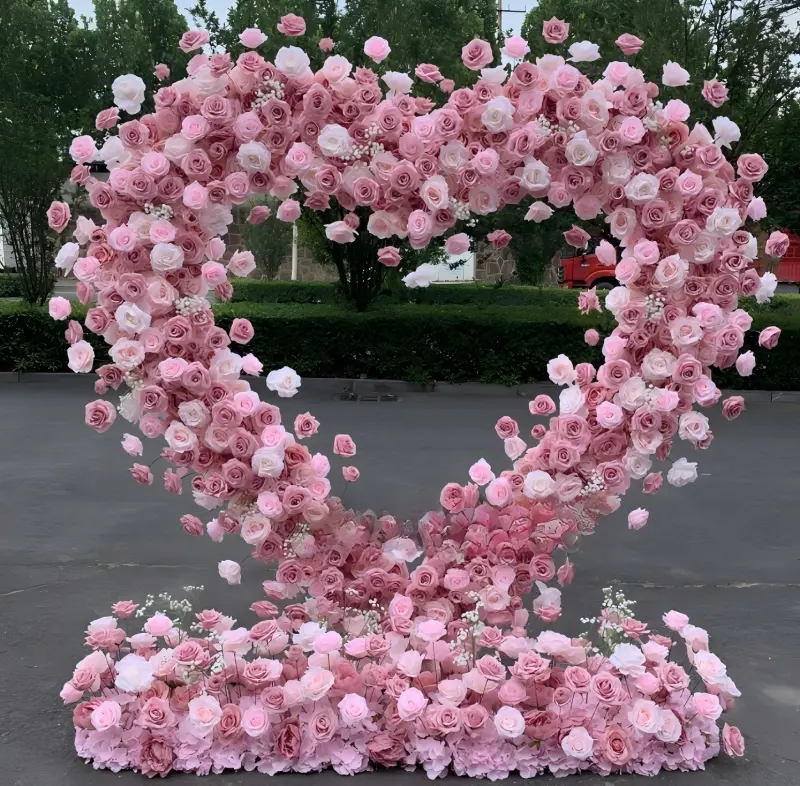 Dusty Rose Love Heart Wedding Arch – Outdoor Ceremony Backdrop with Stand