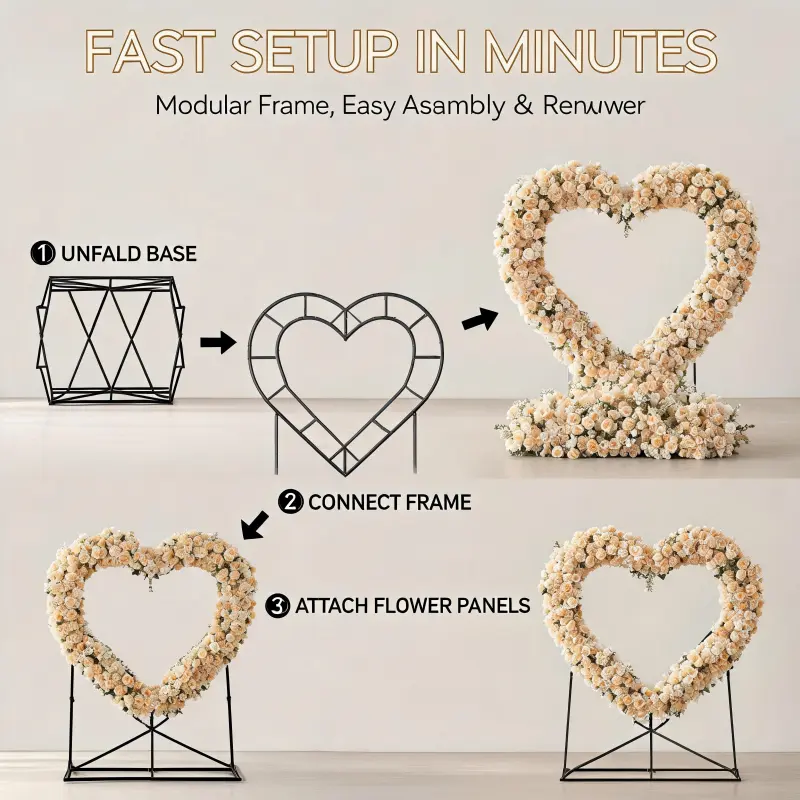 Dusty Rose Love Heart Wedding Arch – Outdoor Ceremony Backdrop with Stand