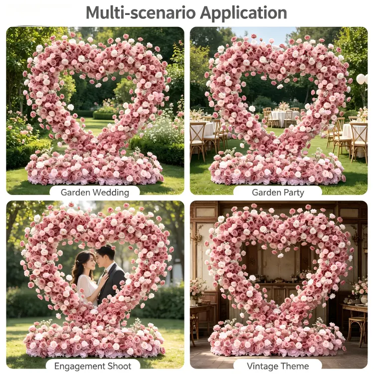 dusty rose heart arch outdoor event applications collage