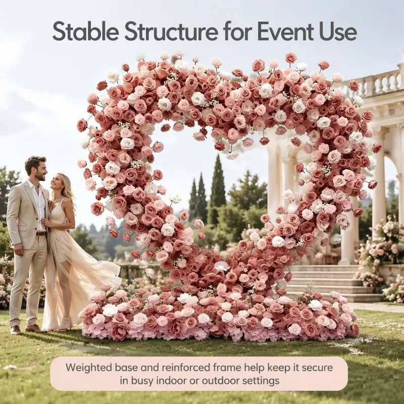 Dusty Rose Heart Arch Gate with Flowers – Wedding Entrance Decor