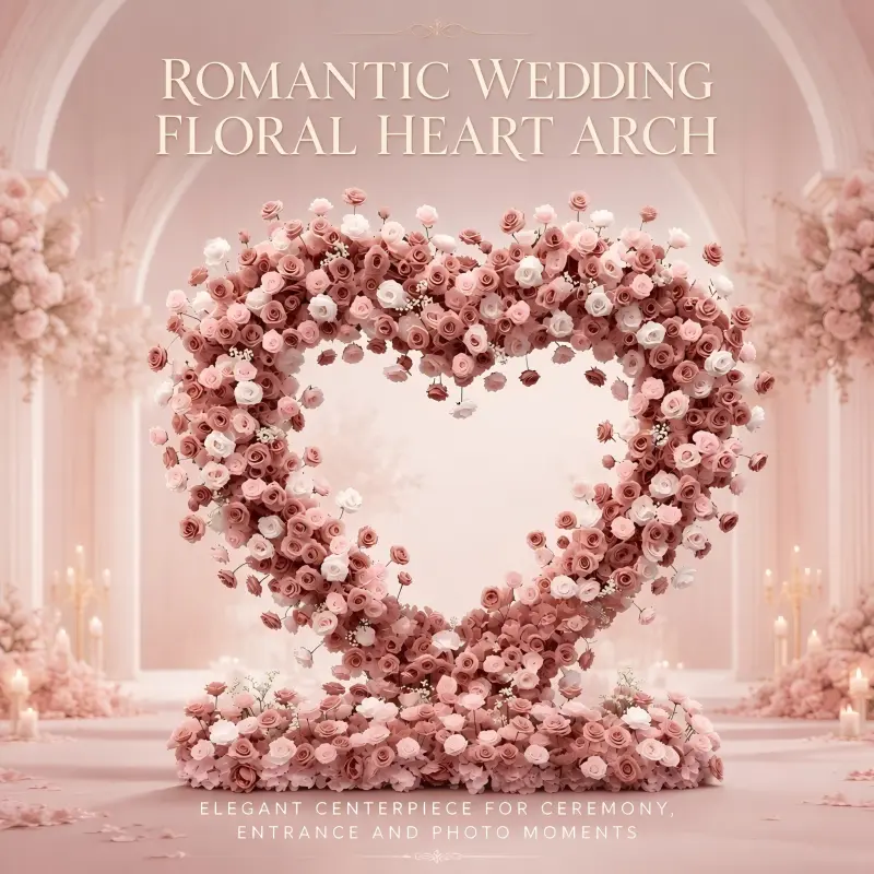 Dusty Rose Heart Arch Gate with Flowers – Wedding Entrance Decor