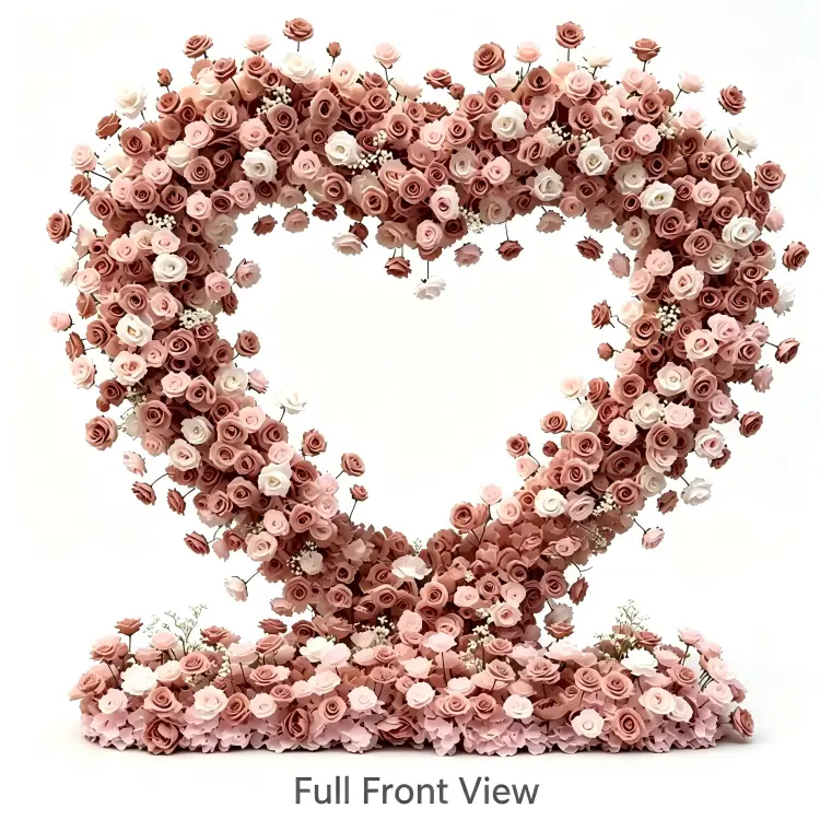 dusty rose heart arch gate full front view floral base