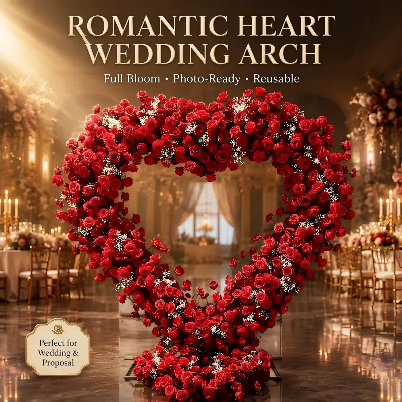 Red Rose Oversized Heart Arch – Big Heart Shaped Wedding Backdrop