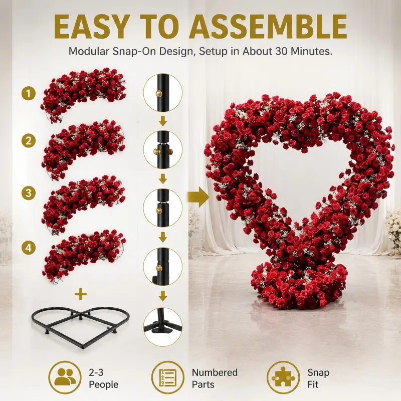 Red Rose Oversized Heart Arch – Big Heart Shaped Wedding Backdrop