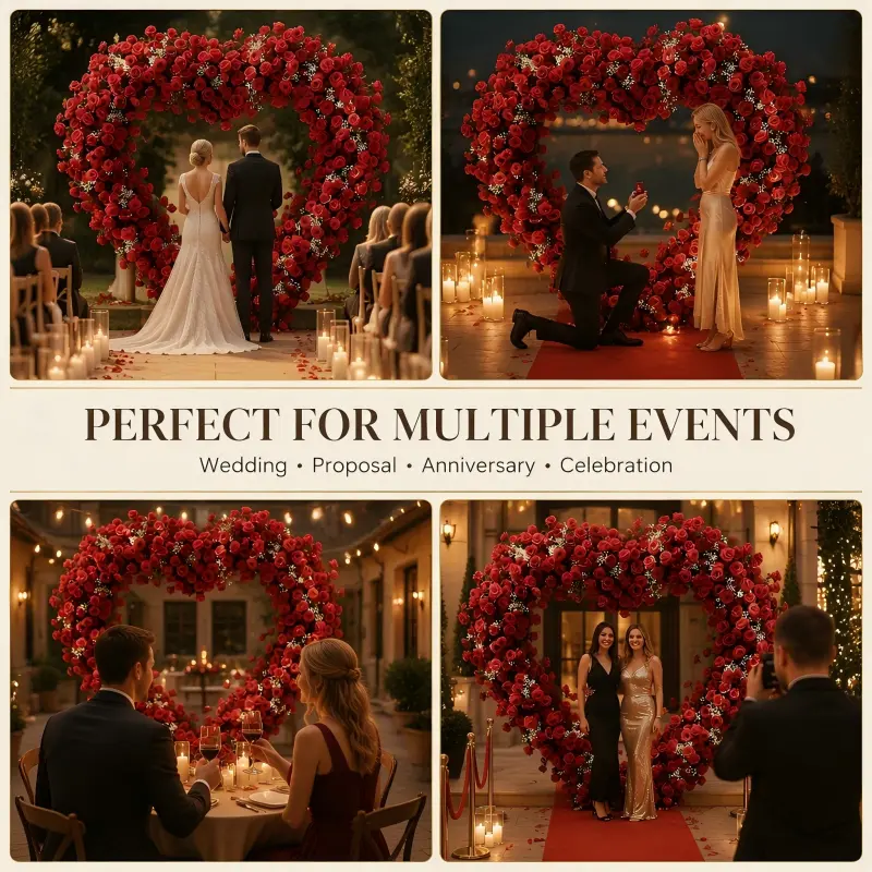 Red Rose Oversized Heart Arch – Big Heart Shaped Wedding Backdrop