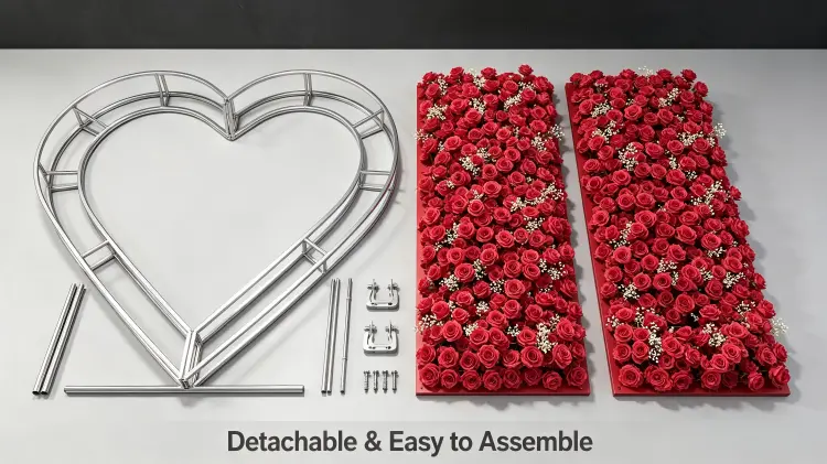 detachable oversized heart arch panel frame assembly