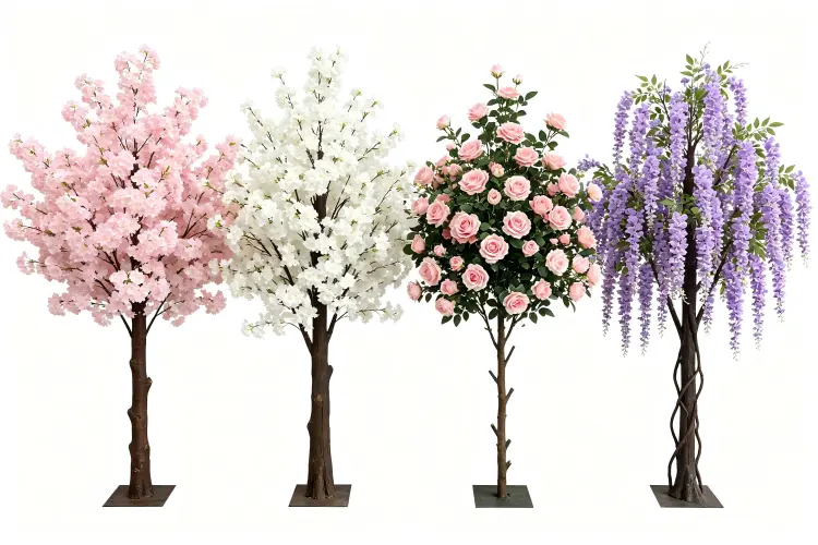 different types of artificial flower trees cherry blossom rose wisteria pink white