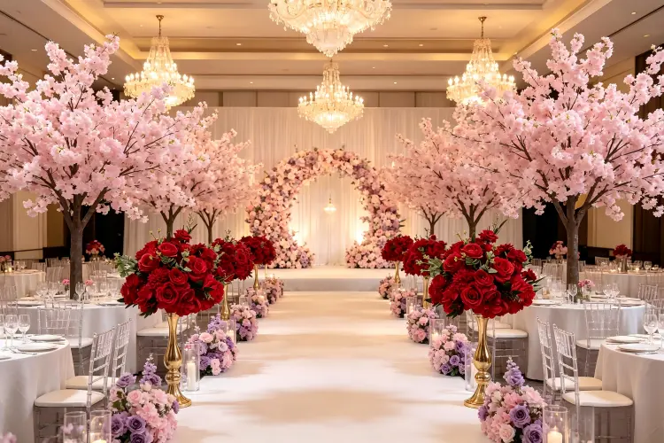 artificial cherry blossom tree wedding ceremony decor romantic pink flowers