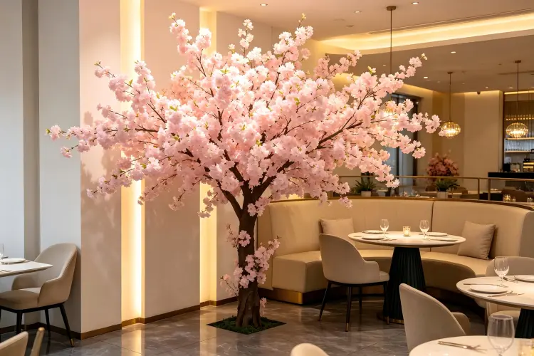 artificial flower tree display in restaurant retail store interior decor