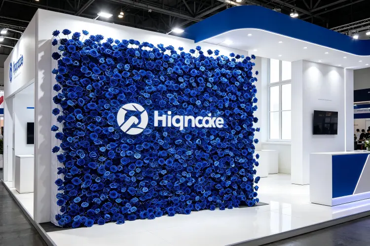 corporate branded flower wall with company logo trade show booth backdrop