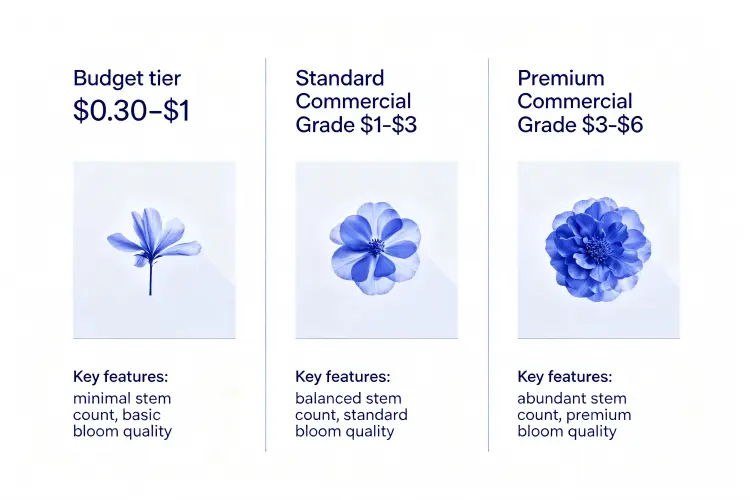 Price tier comparison chart for hanging flowers showing budget, standard, and premium grades