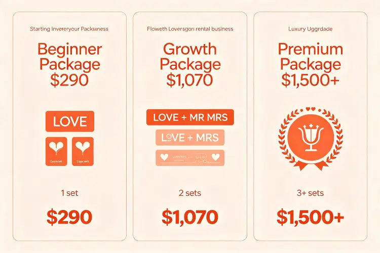 Recommended starter flower sign inventory packages for rental businesses at three levels