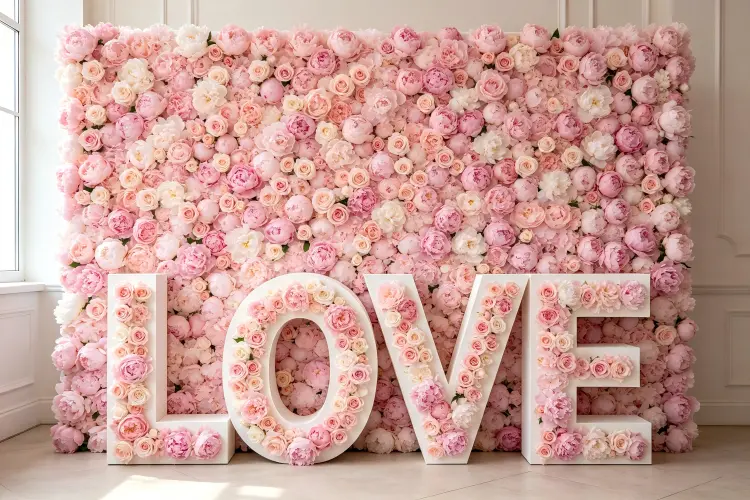 Premium wedding backdrop setup with flower wall and custom flower sign combined together