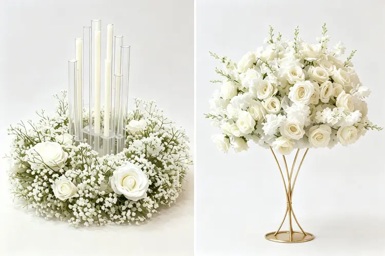 Floral hoops and flower balls side by side comparison for event rental