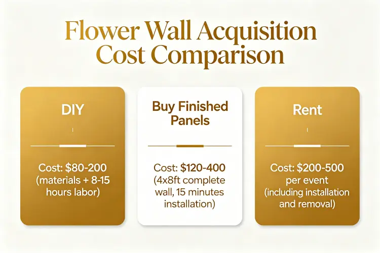 Cost comparison chart DIY vs buy vs rent flower wall backdrop