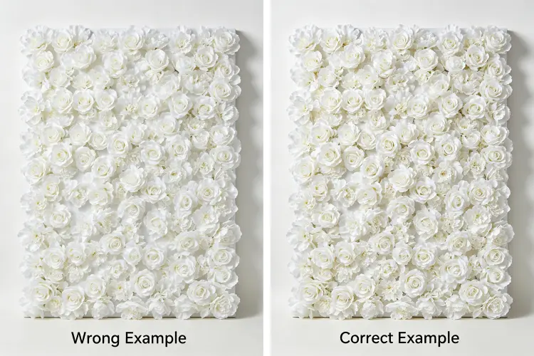 Good vs bad flower wall density comparison showing visible backing board