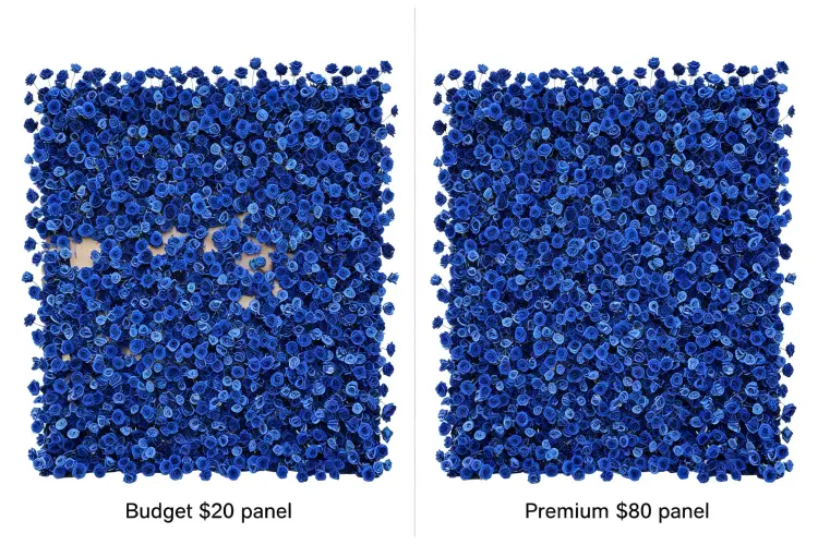 Cheap vs premium flower wall panel quality comparison density