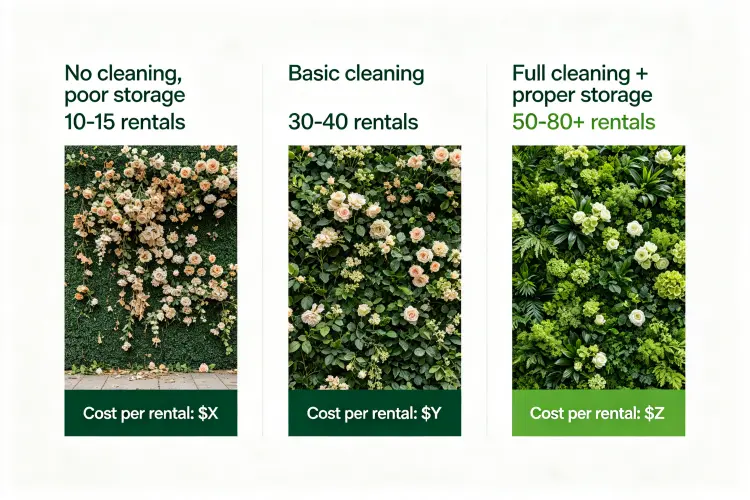 Flower wall maintenance level comparison showing lifespan difference