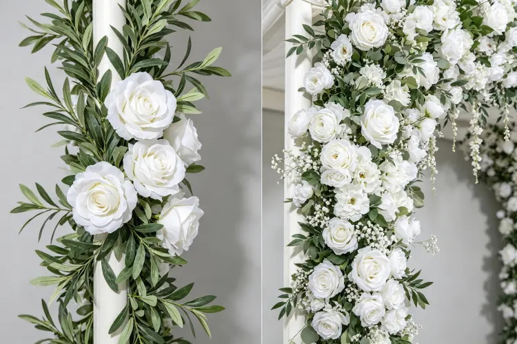 Artificial flowers decorating chuppah and mandap at wedding ceremonies