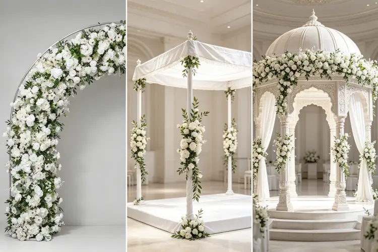 Flower arch vs chuppah vs mandap side by side comparison at weddings