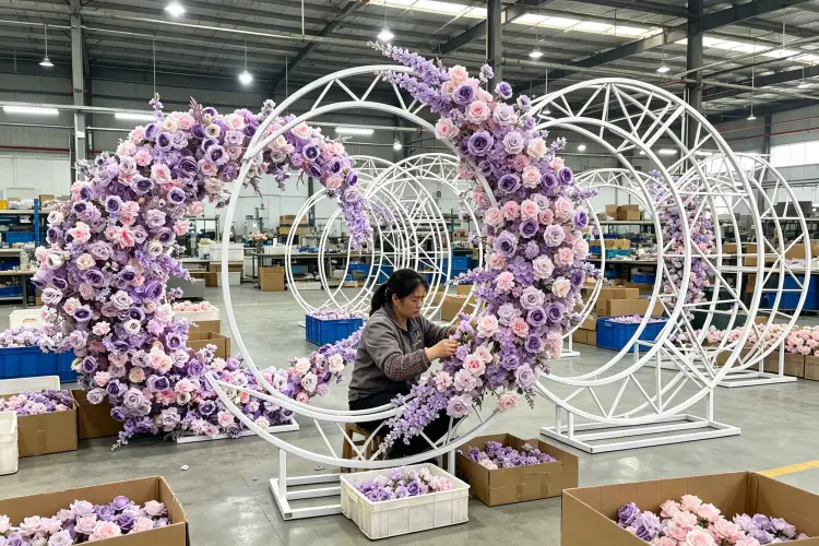 Xibo Floral factory production line manufacturing moon gate arches