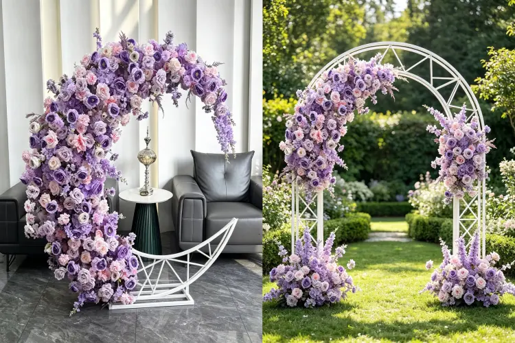 Moon gate arch vs traditional flower arch comparison at weddings