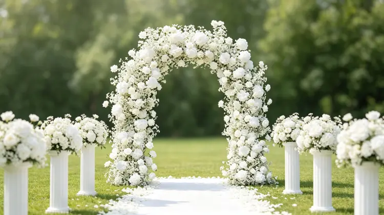 Six monochrome floral color palettes displayed white blush burgundy lavender blue green