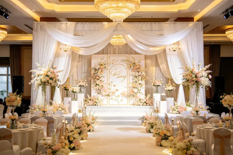 Wedding arch with standard asymmetric flower coverage two corners flowered