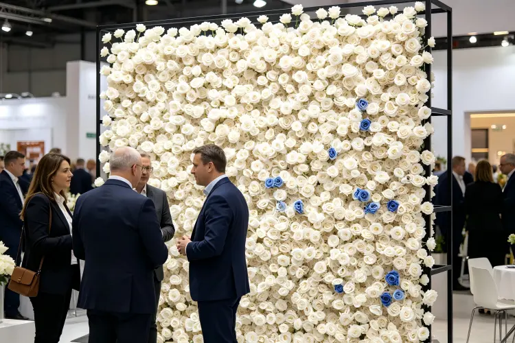 trade show booth with reusable flower wall exhibition display
