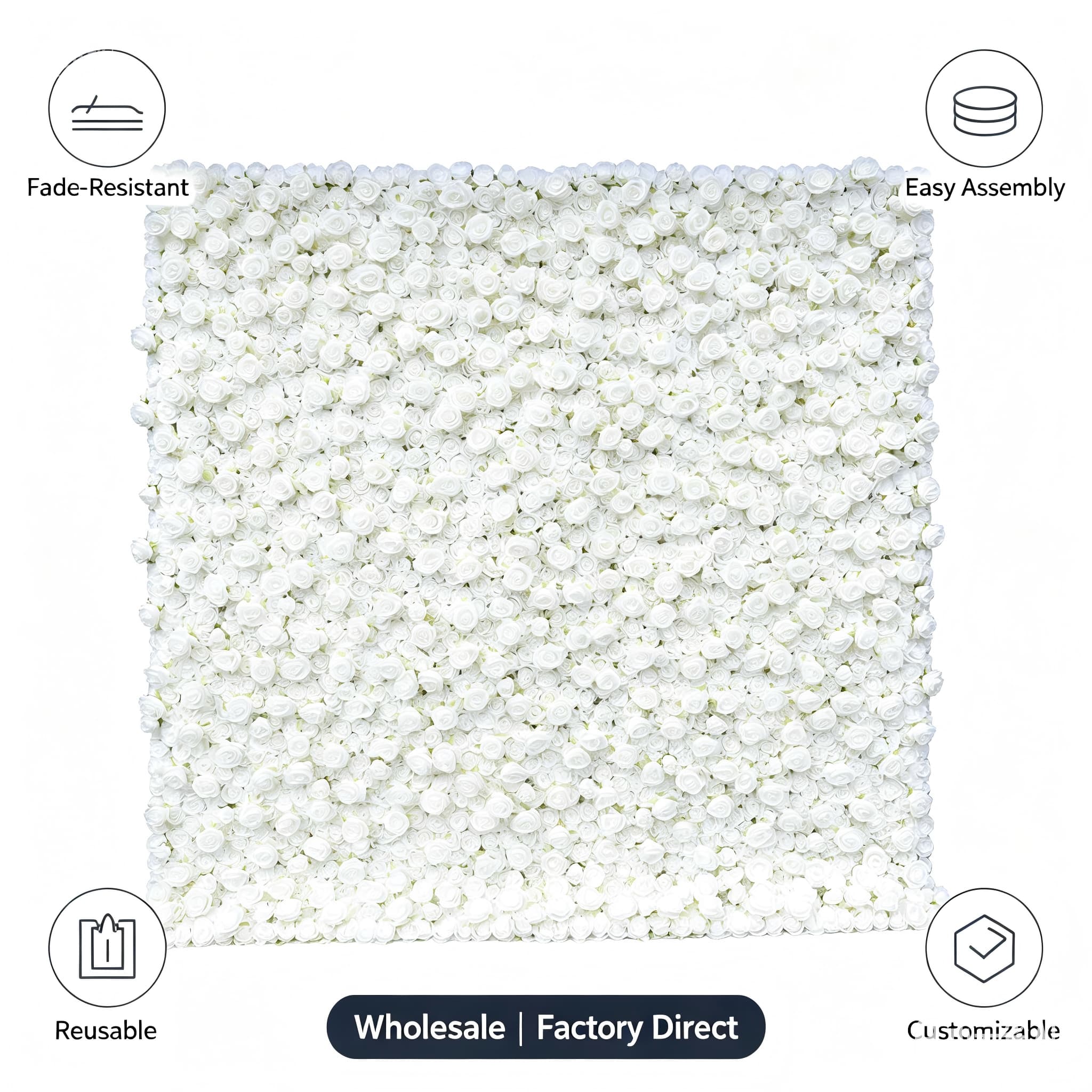 White Flower Wall Decor – Artificial Flower Wall Backdrop with Stand