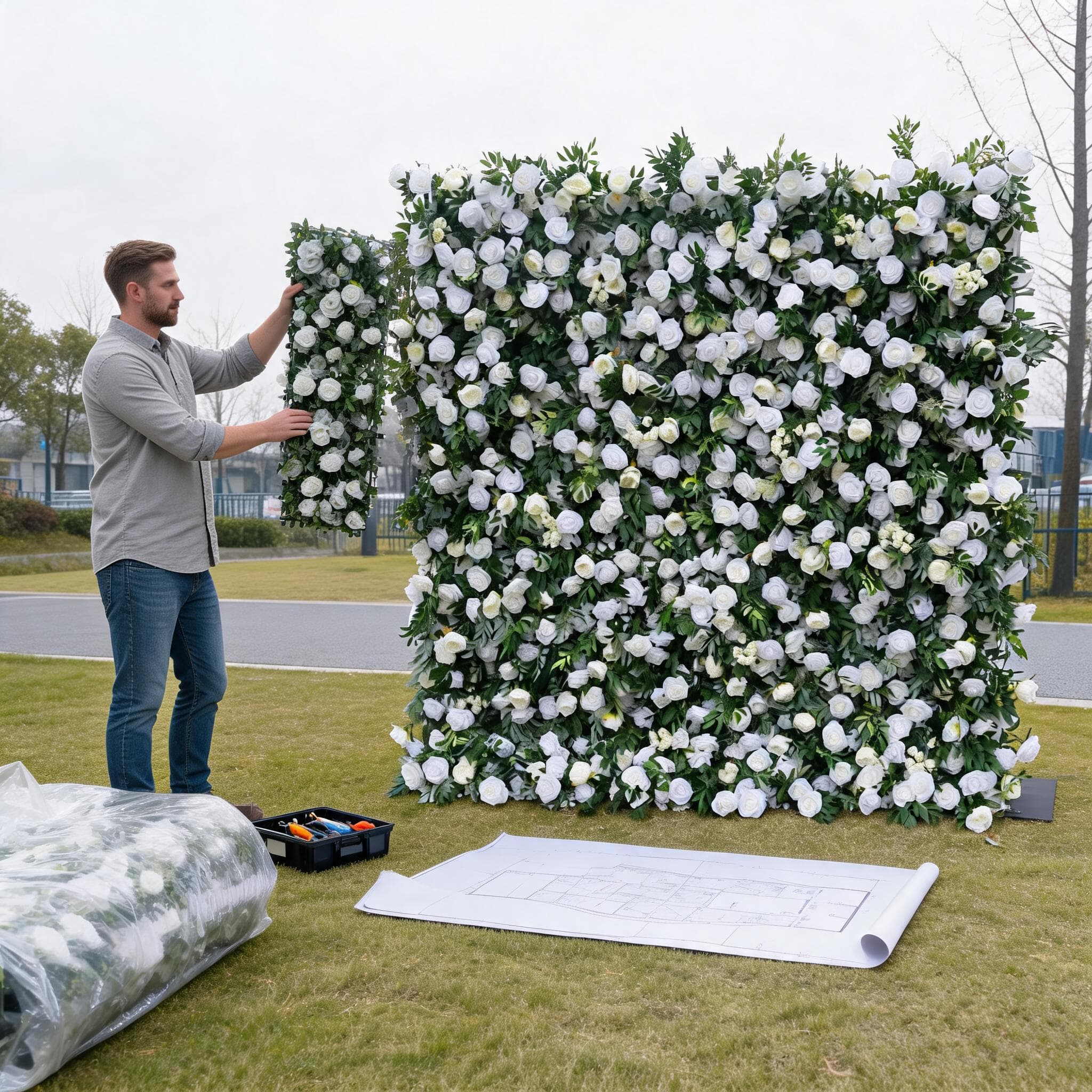 Roll Up Flower Wall Backdrop – 8x8ft with Zipper Portable Design