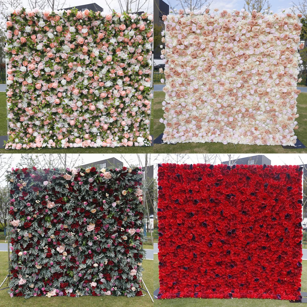 White Flower Wall Decor – Artificial Flower Wall Backdrop with Stand